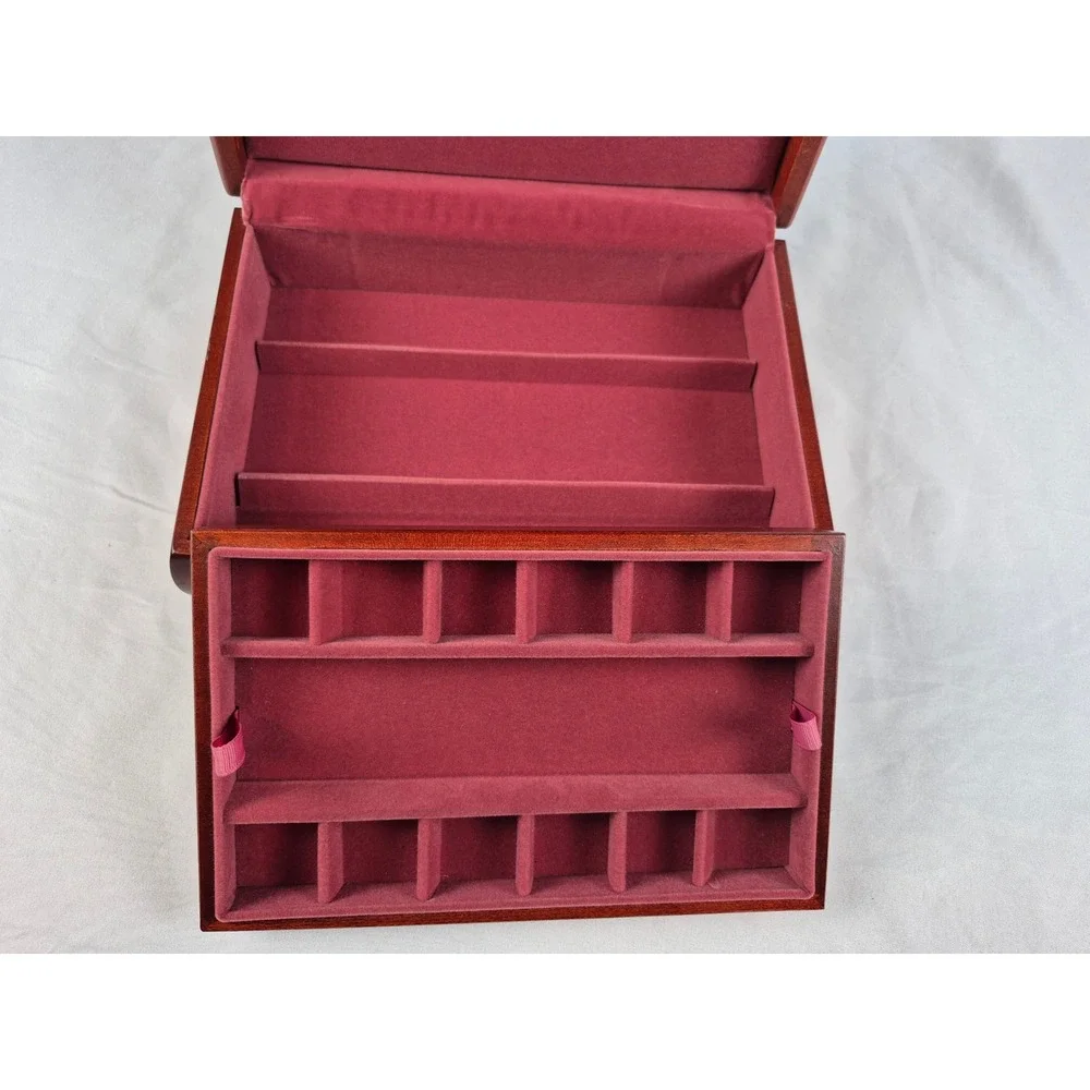 Eureka Reed & Barton Mahogany Jewelry Box Lift-Out Tray Made USA Velvet Lined